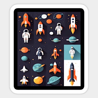 Minimalist Space Exploration, Cartoon Graphic Design Sticker